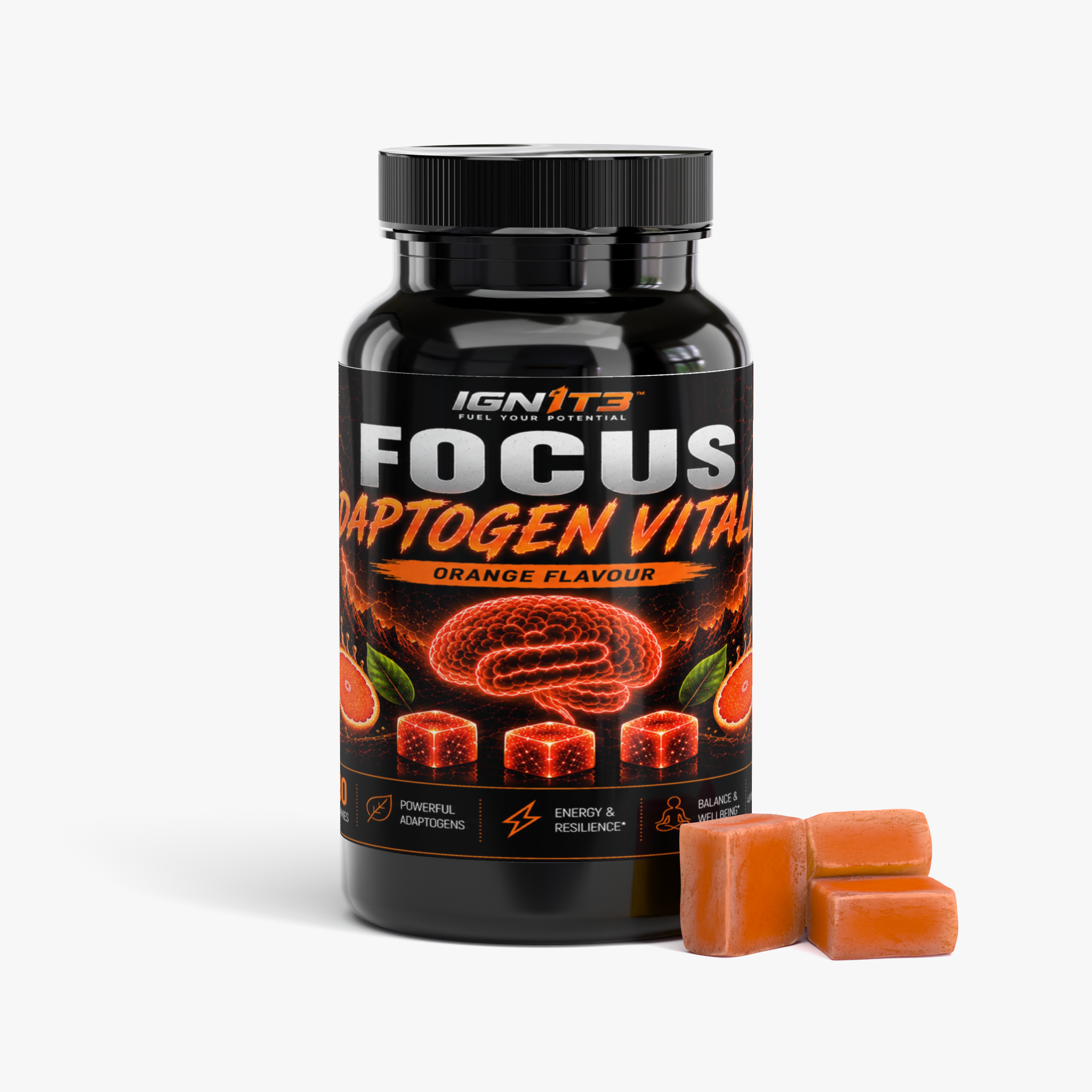 IGN1T3 - Focus - Adaptogen Vitality Gummies - Orange Flavour